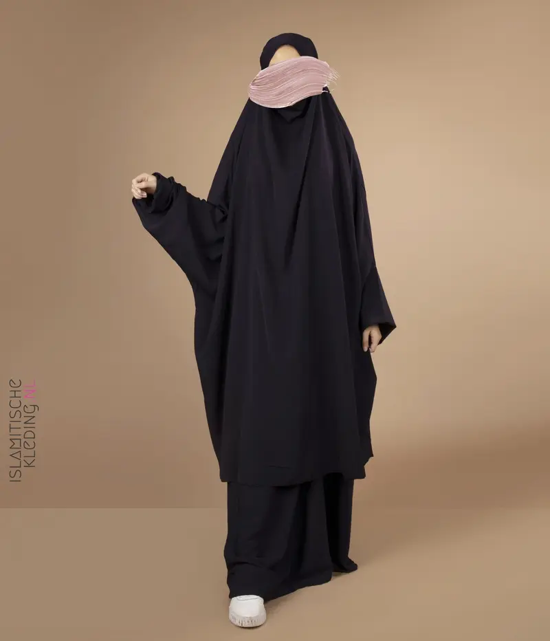 2-Delige  TIE-BACK  Jilbab Lycra Polsjes - Aubergine