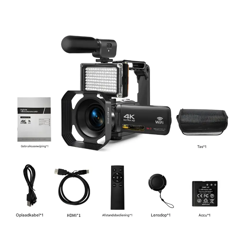 4K camcorder – 56MP foto's Wifi Connect Complete Creator Kit