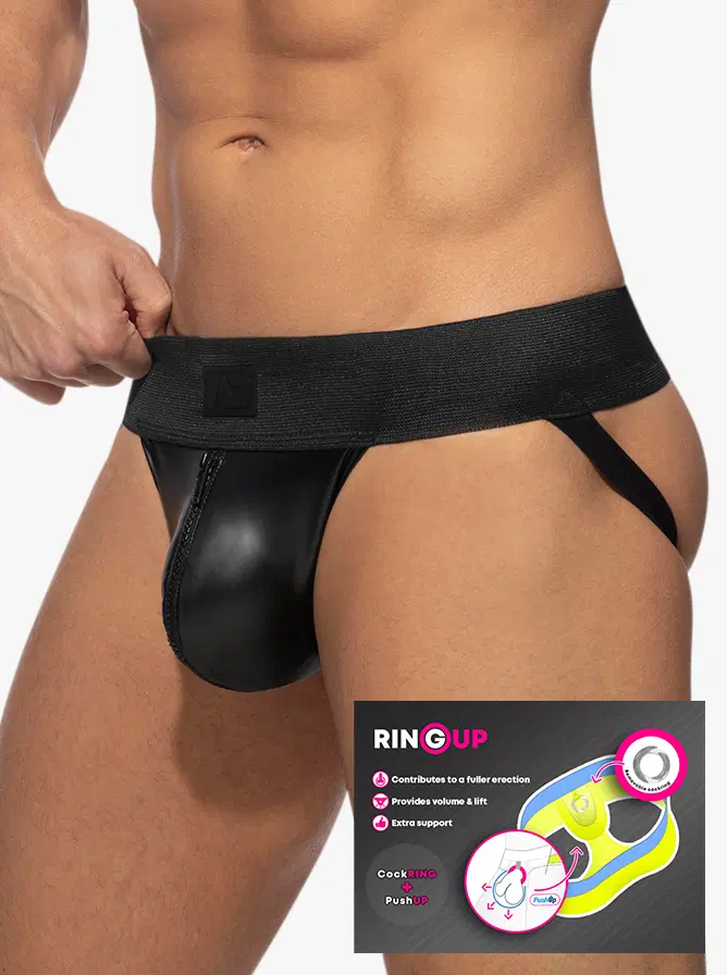 Addicted Fetish ADF135 Front Zip Rub Jock Black