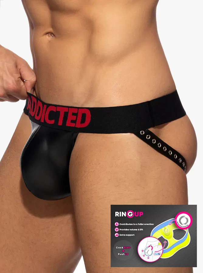 Addicted Fetish ADF145 Tape Rub Ring Up Jock Black
