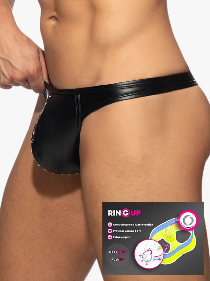 Addicted Fetish ADF146 Tape Rub Ring Up G-String Black