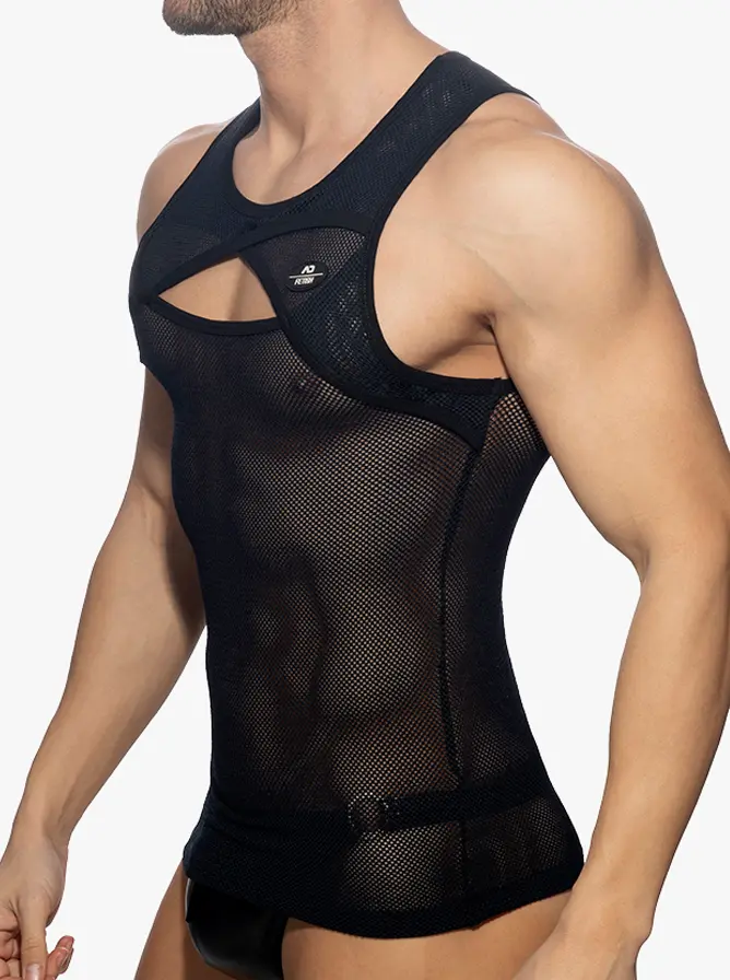 Addicted Fetish ADF161 Crossed Mesh Tank Top Black