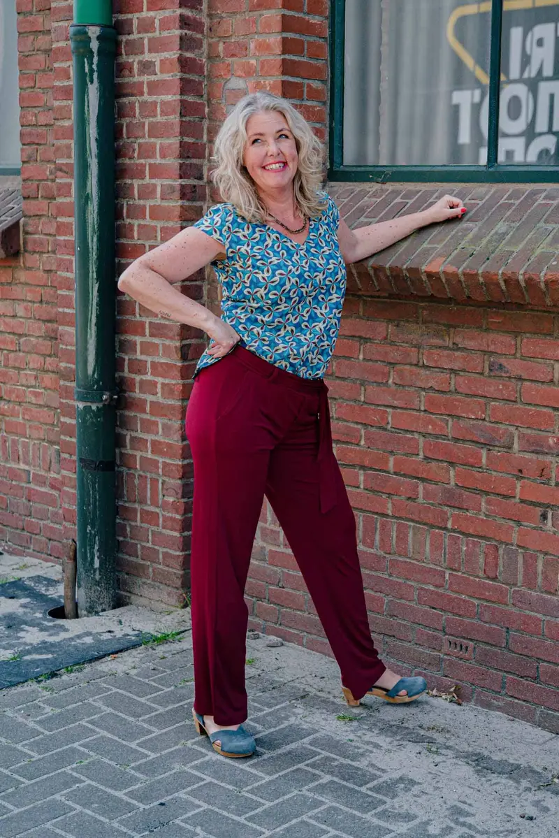 Alma blouse katoen- gemaakt door Tantilly- retro blue