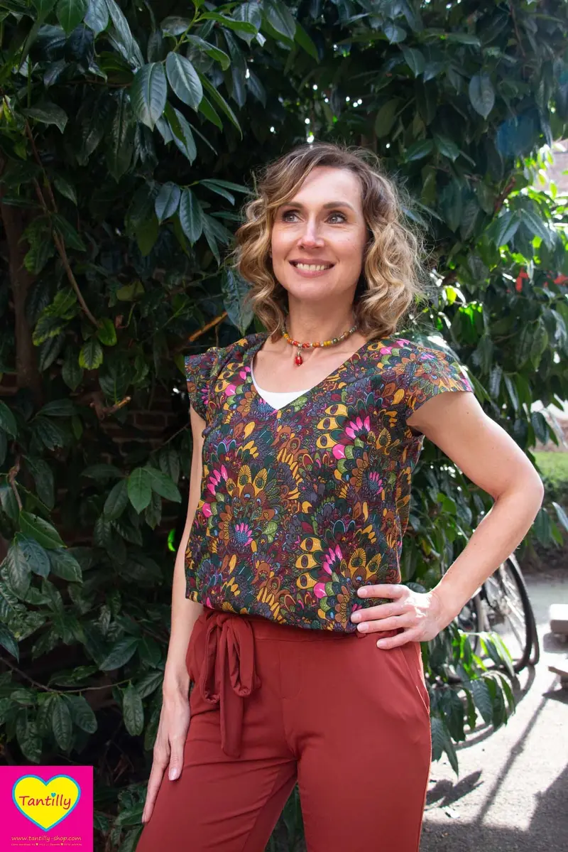 Alma blouse katoen- gemaakt door Tantilly- retro peacock roze