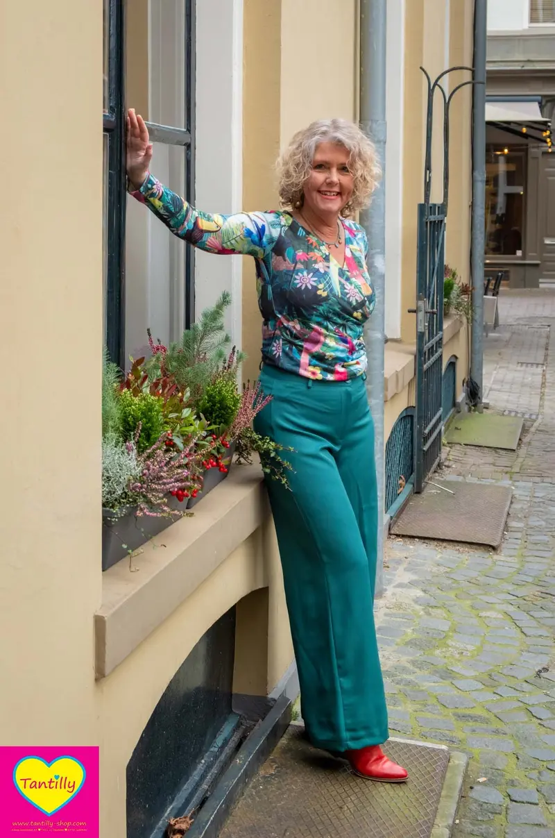 Anastacia stretch wrap top - lange mouwen- tucan frangipani