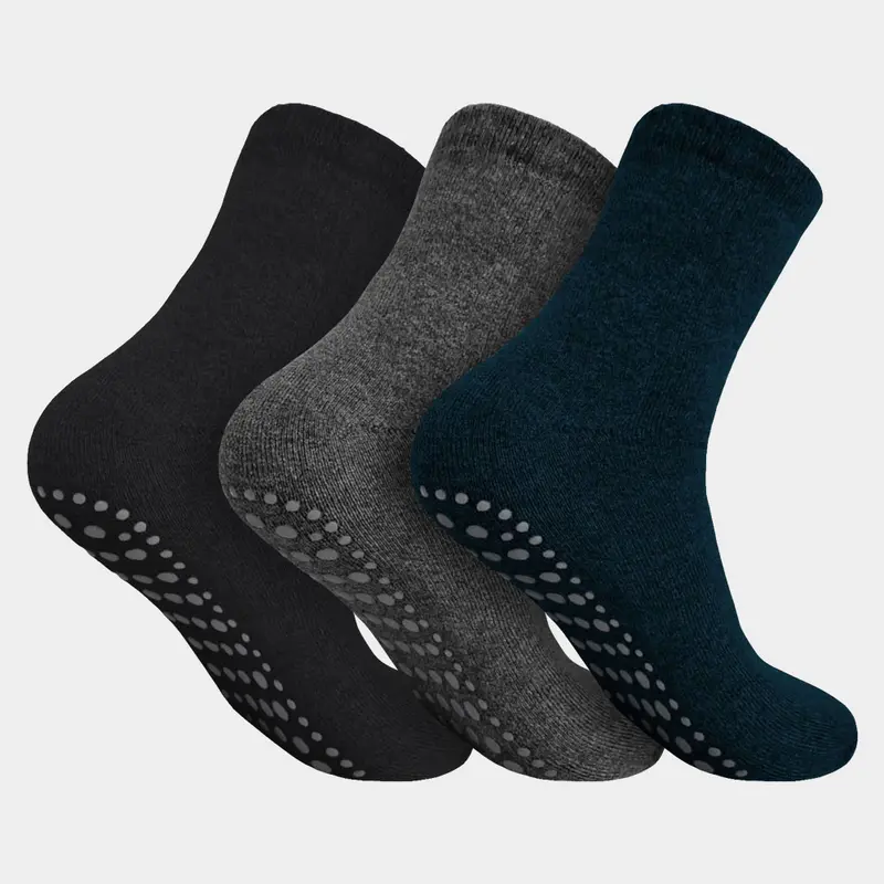 Anti-Slip Huissokken - 3 Paar - Zwart/Grijs/Blauw