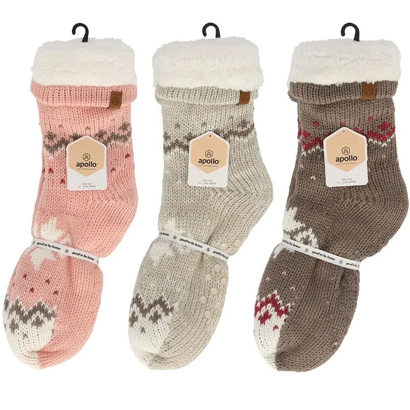Apollo - Huissokken - Sokken ABS - Fun Design / Beige - Roze - Bruin