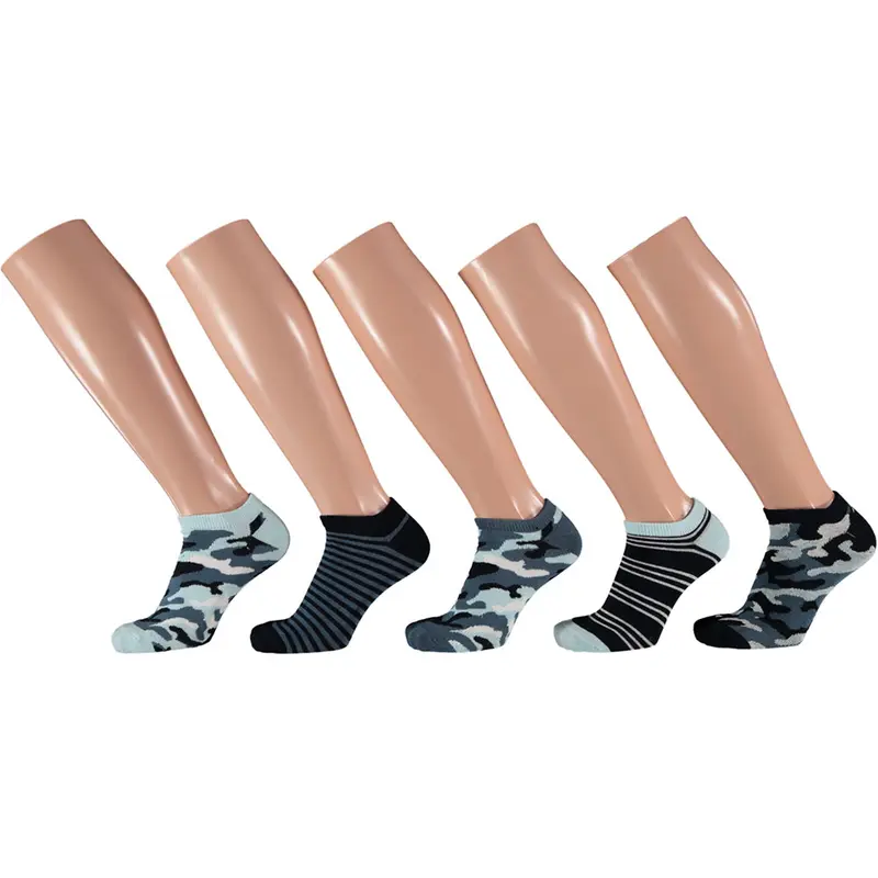 Apollo - Kids Sneakersokken - Camoflage/ Lichtblauw - Kaki 5 Pack