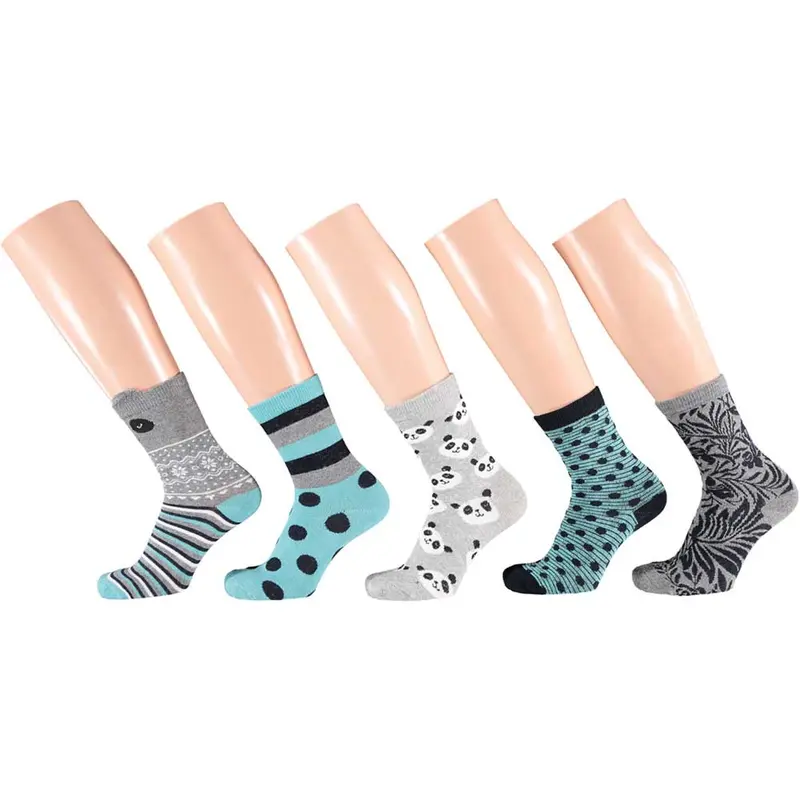Apollo - Kindersokken - Panda/ Grijs Licht Blauw 5 Pack