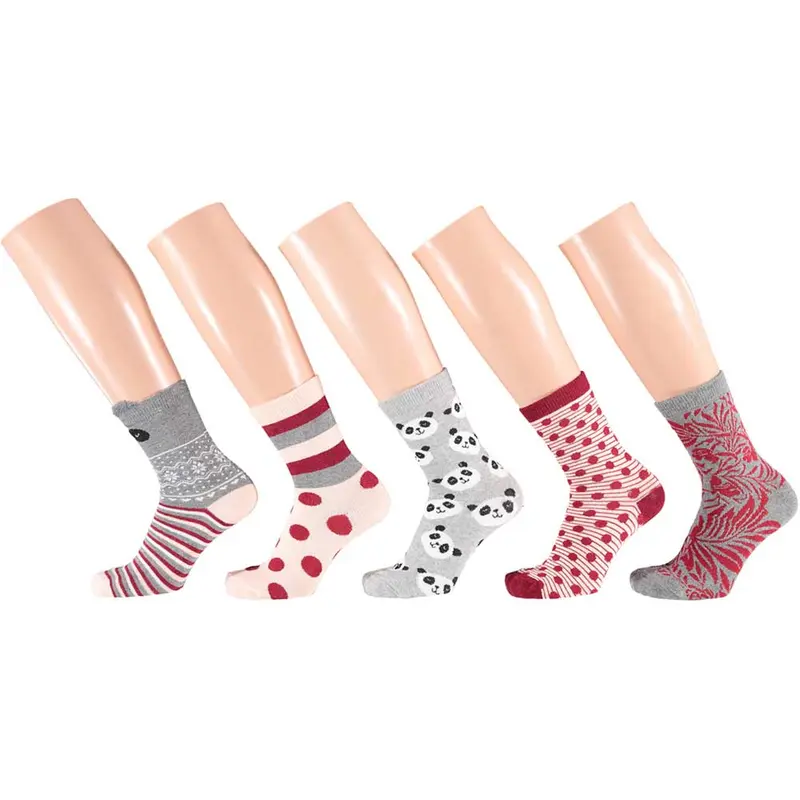 Apollo - Kindersokken - Panda/ Grijs Roze 5 Pack