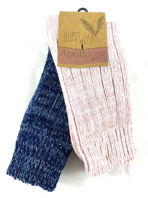 Apollo - Wollen - Damessokken - Kabel Print/ Marine Roze 2 Pack