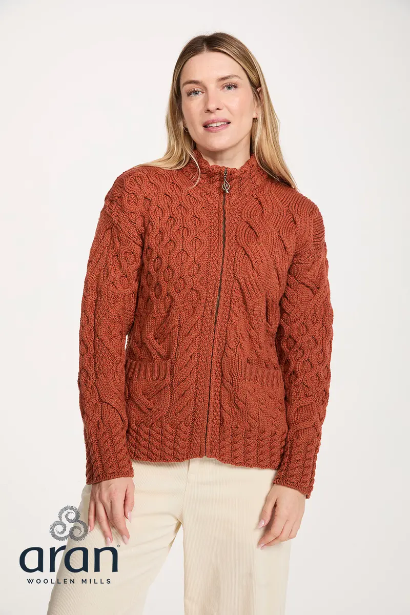 Aran Woollen Mills - C999 Copper | wollen damesvest van zachte merinowol