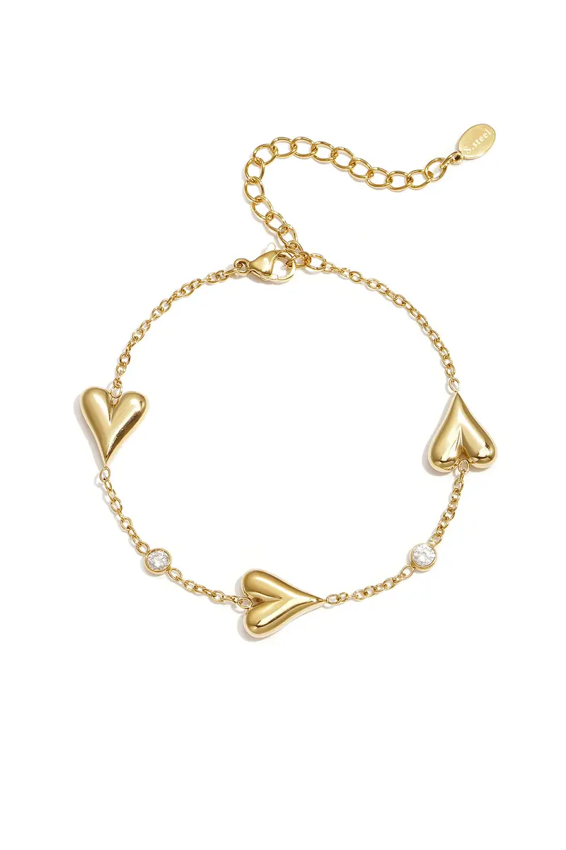 Armband Harten en Steentjes Zilver of Goudkleurig - Roestvrij Staal
