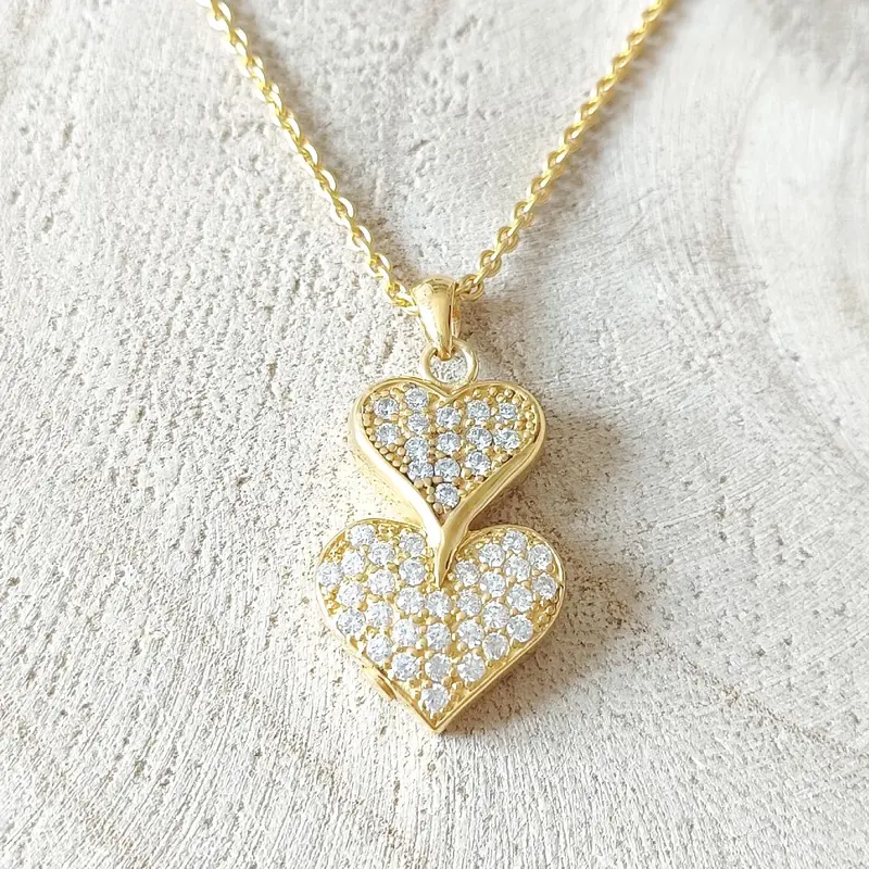 Ashanger dubbel liefdevol hart goldplated