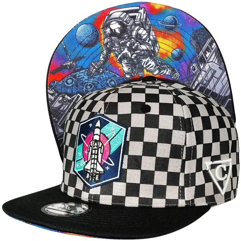 Astronaut in Space Snapback - Checkered Pattern Black/Grey