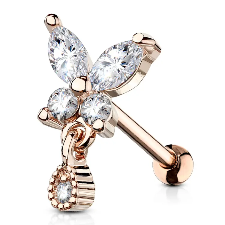 Barbell Vlinder Zirconia Rosé - Chirurgisch Staal & Rhodium