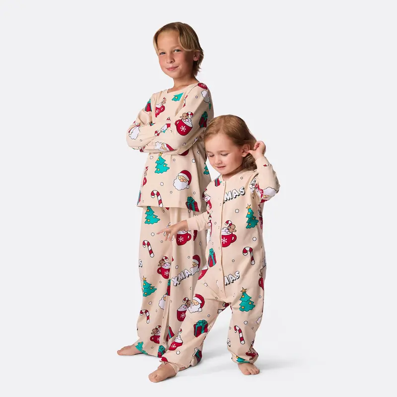 Beige Xmas Kerstpyjama voor Kinderen
