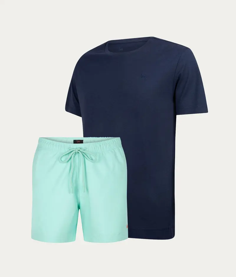 Blauw Casual T-shirt + Mintgroene Zwembroek