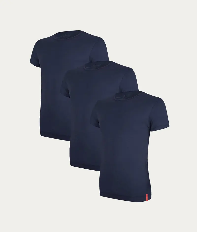 Blauwe Slim Fit T-shirt Ronde Hals Storm Cloud (3-pack)