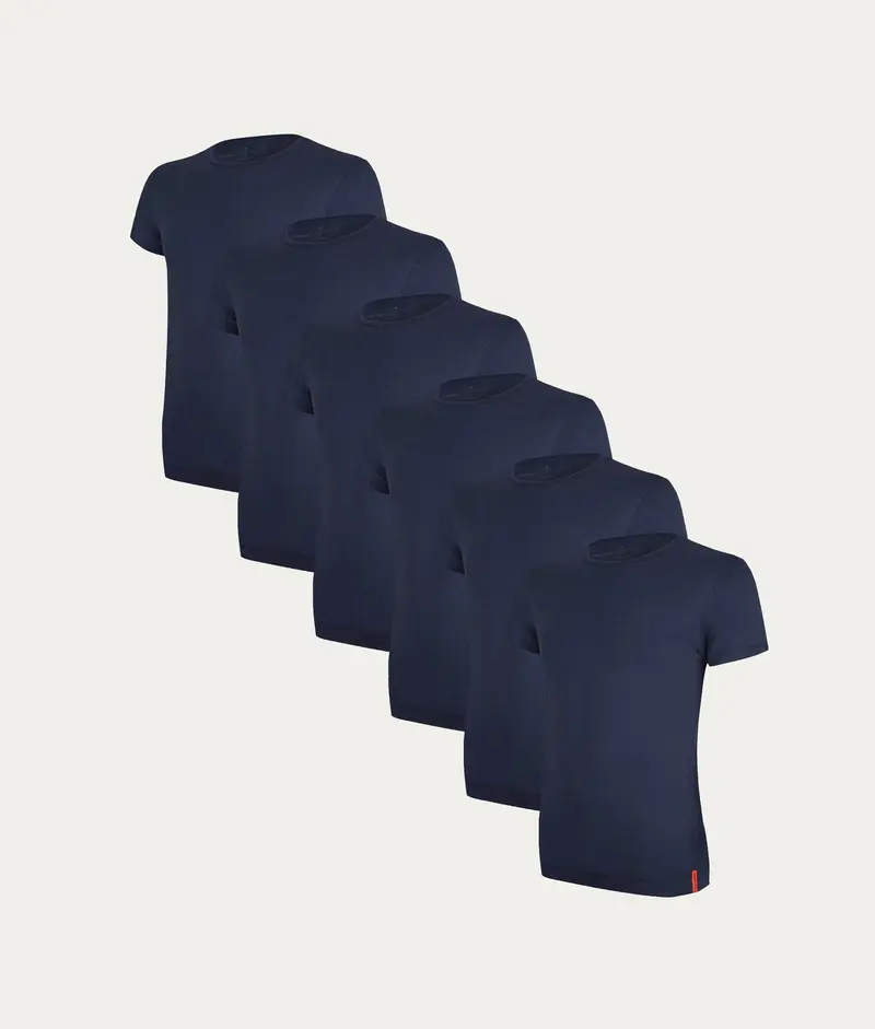 Blauwe Slim Fit T-shirt Ronde Hals Storm Cloud (6-pack)