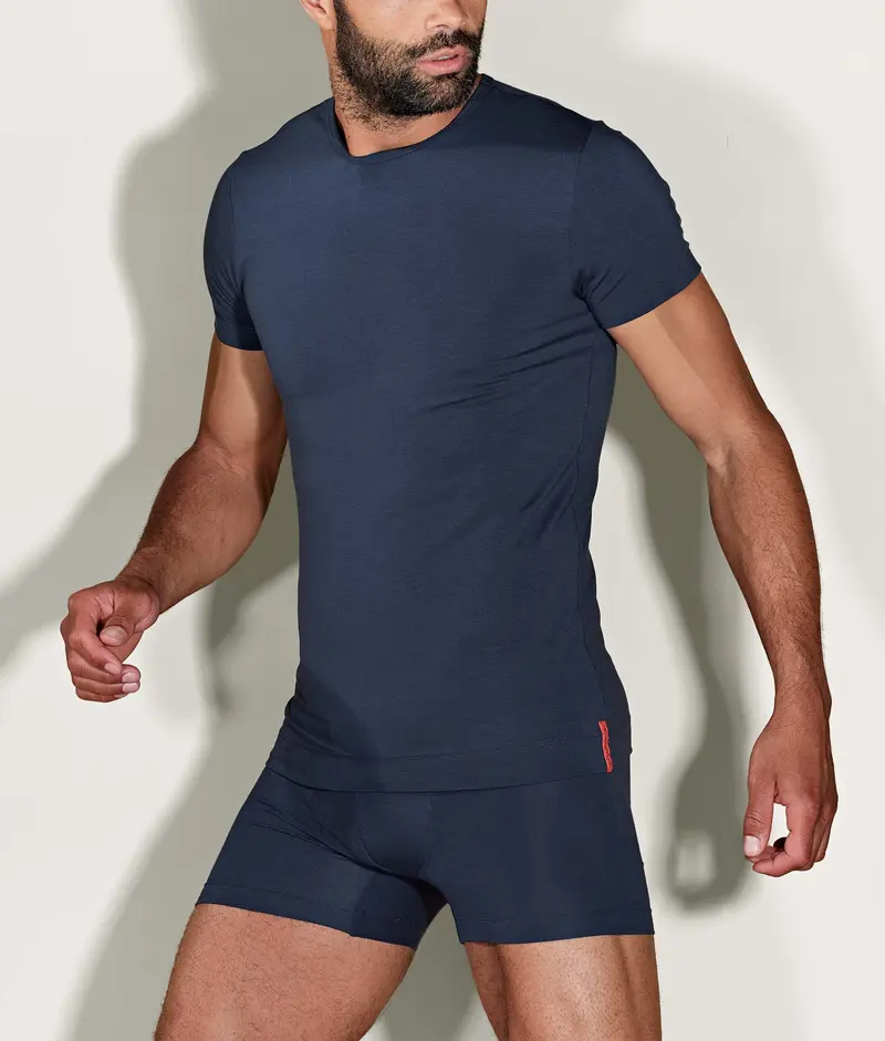 Blauwe Slim Fit T-shirt Ronde Hals Storm Cloud