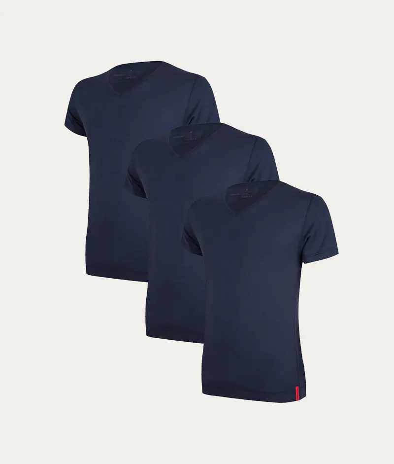 Blauwe Slim Fit T-shirt V-hals Storm Cloud (3-pack)