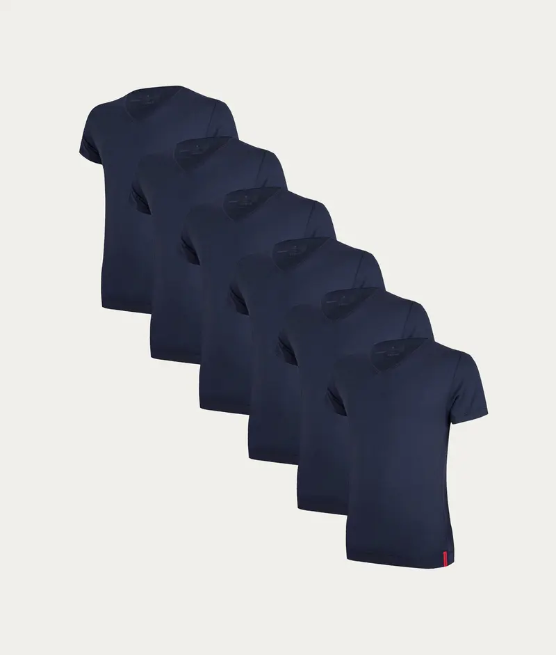 Blauwe Slim Fit T-shirt V-hals Storm Cloud (6-pack)
