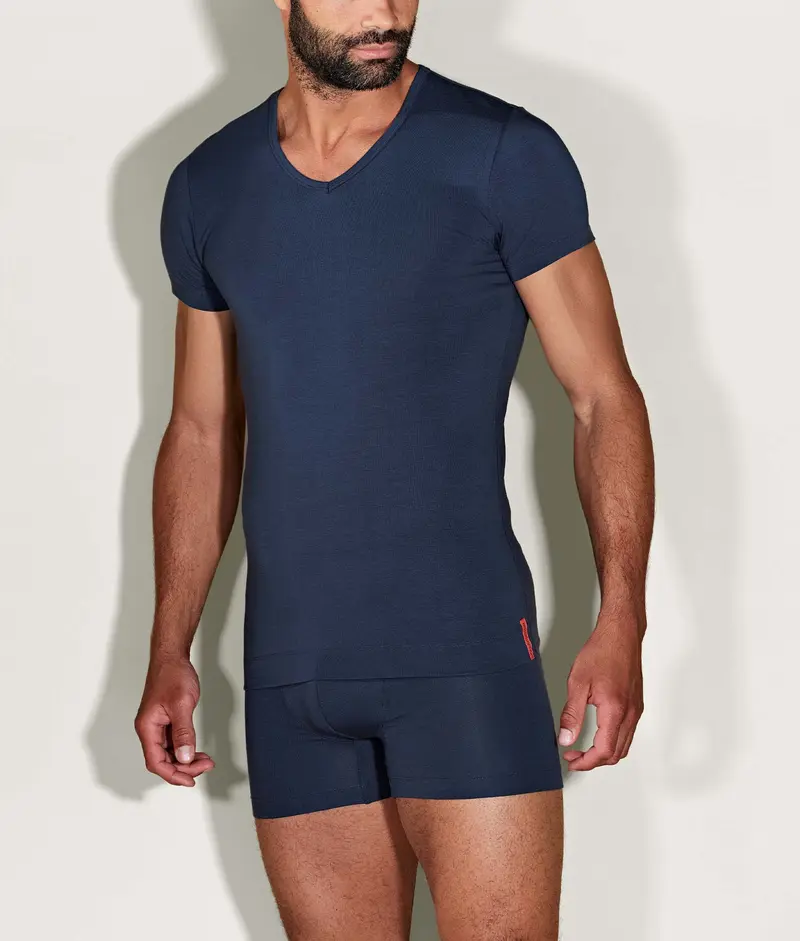 Blauwe Slim Fit T-shirt V-hals Storm Cloud