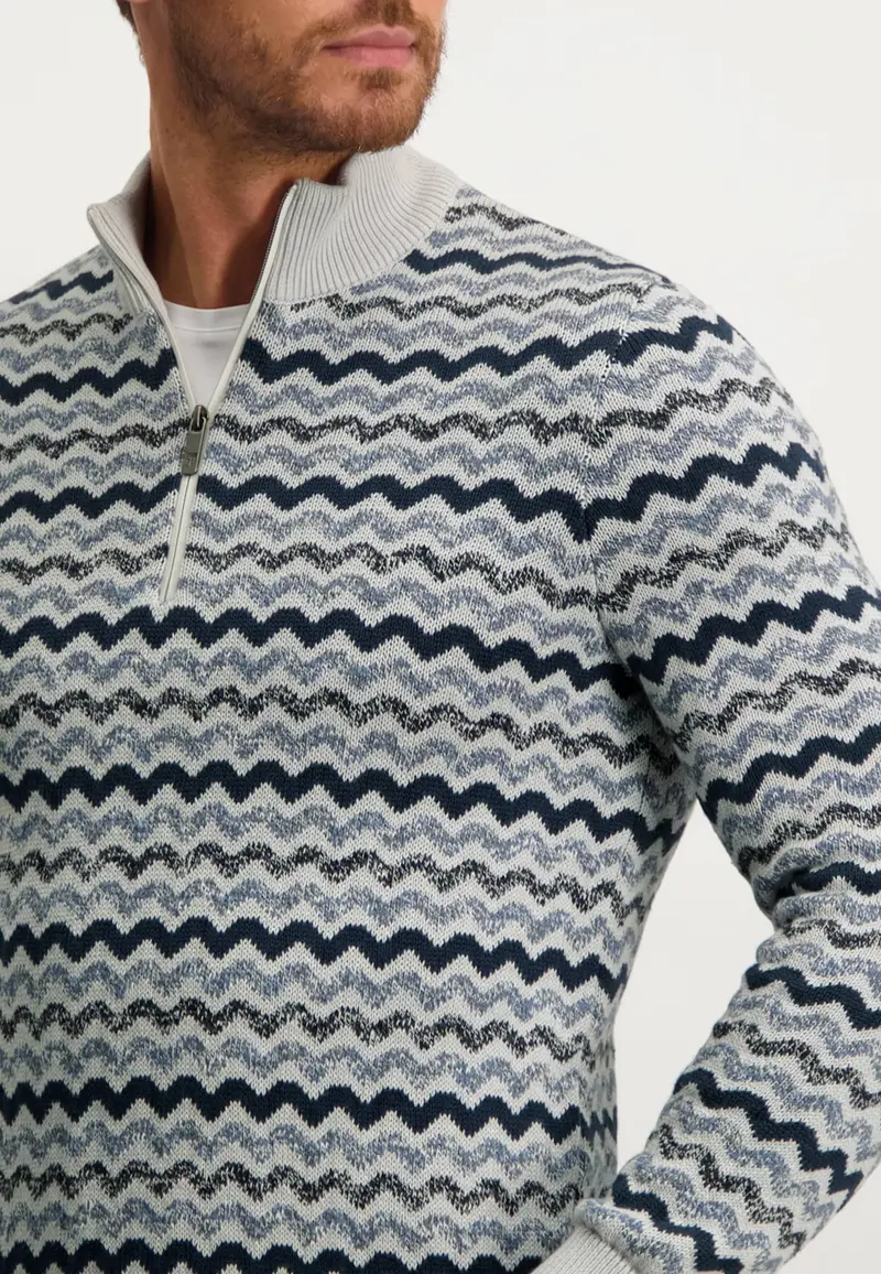 Blue grey striped cotton zip pullover State of Art - 22105/1756