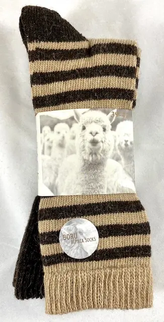 Boru - Alpaca Damessokken - Gestreept / Beige - Navy - Antraciet 2 Pack
