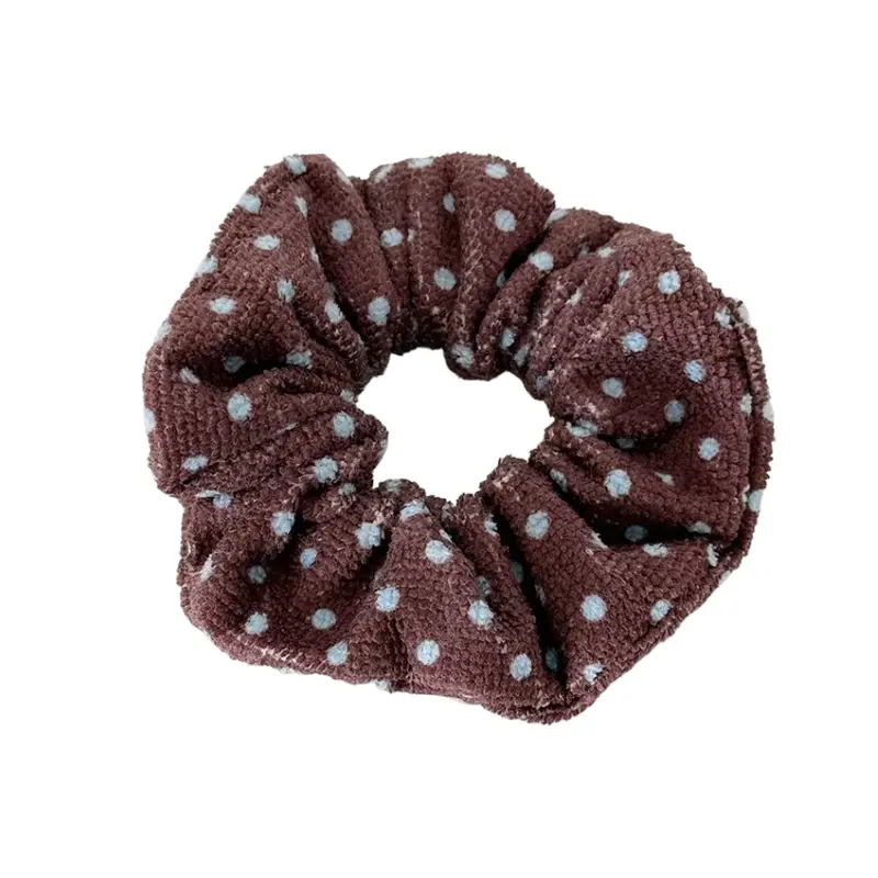 Brown & Blue Polkadot Towel Scrunchie