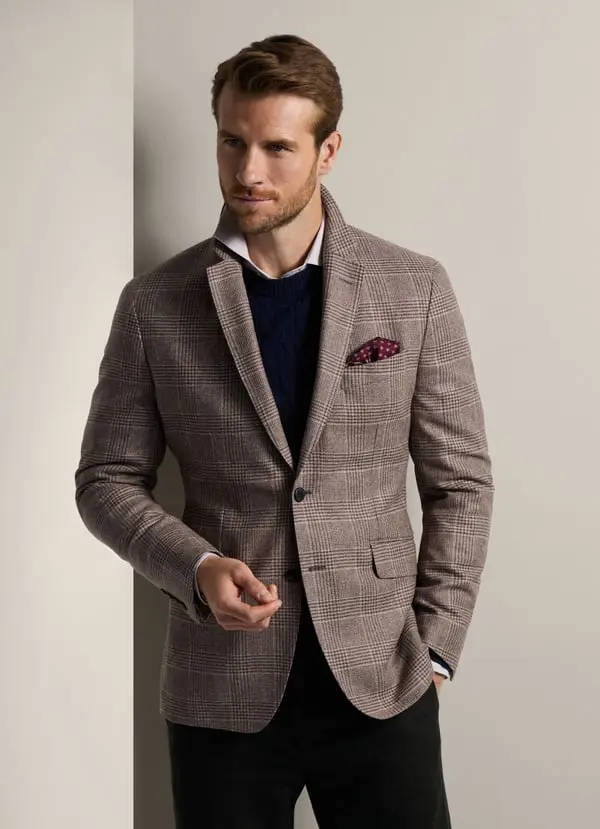 Brown checkered slim fit jacket Hackett - HM443439/951