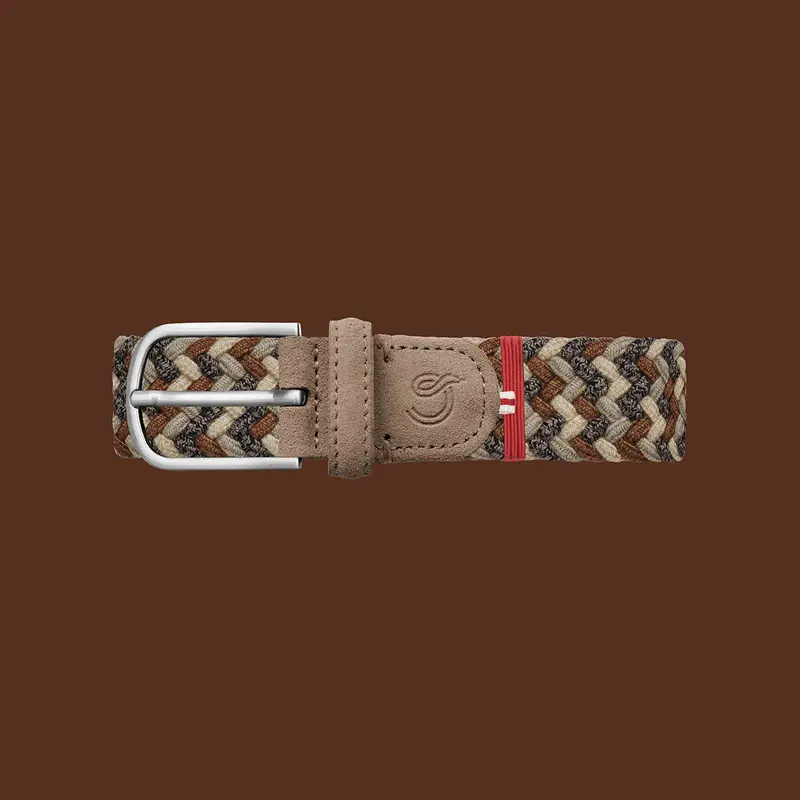 Brown multicolor wool effect elastic woven belt La Boucle - The Highlands