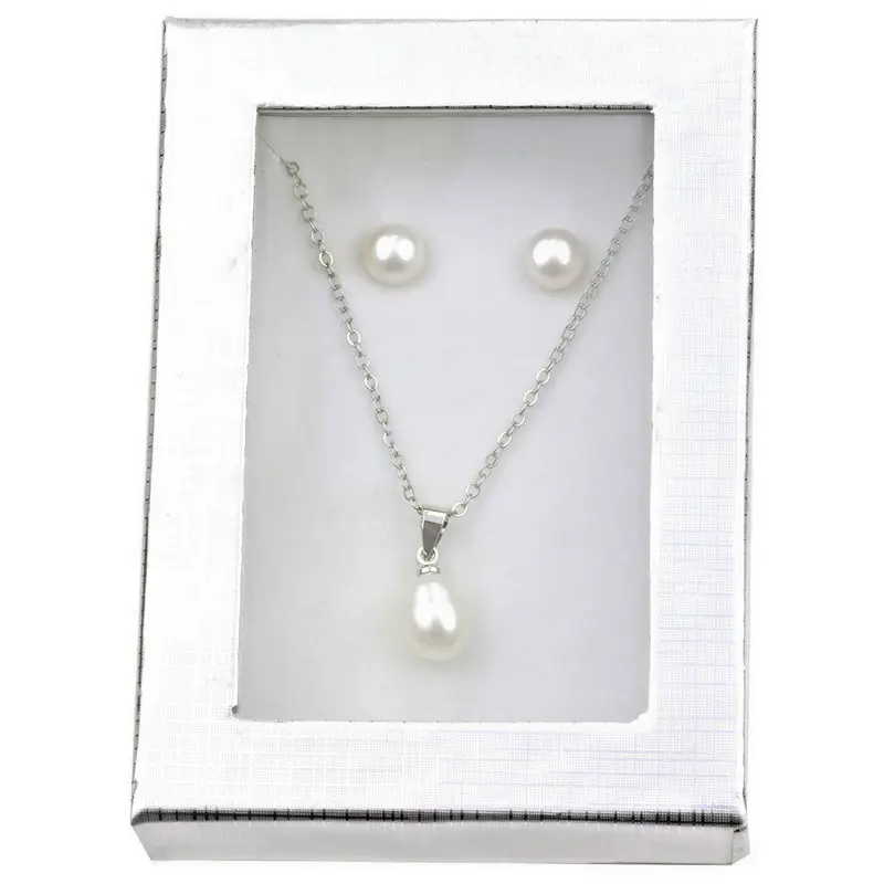 Cadeau set zoetwater parel ketting en oorbellen Single Pearl W