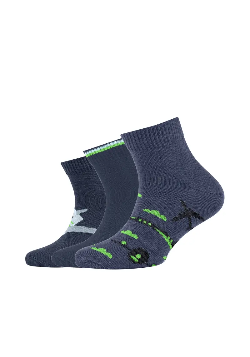 Camano - Kids - Quartersokken - Vliegtuig/ Denim Mel 3 Pack