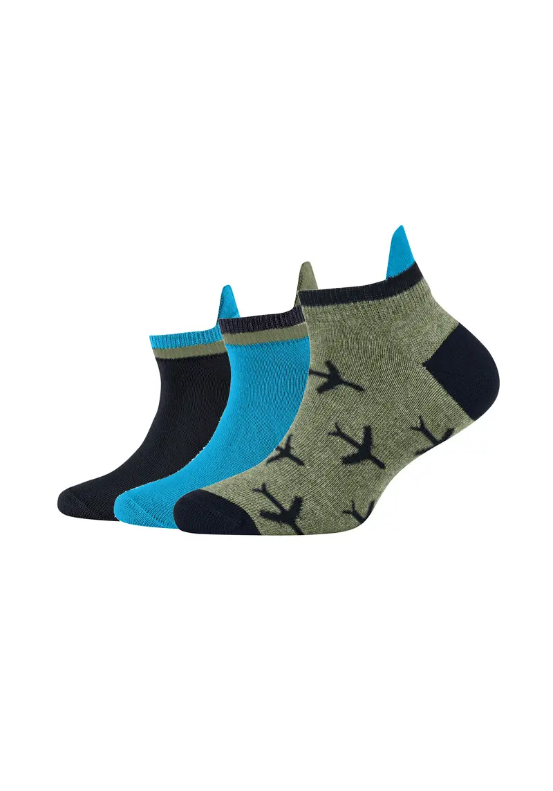 Camano - Kids - Sneakersokken - Met Lipje - Olive Green/Vliegtuig 3 Pack