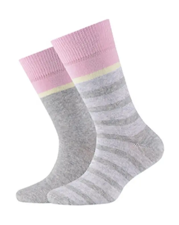Camano - Kindersokken - Fog Melange - Met Gekleurde Strepen 2 Pack