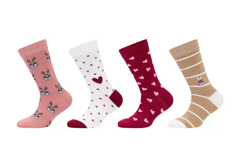 Camano - Kindersokken - Rendeer / Beige-Ecru-Roze Mix 4 Pack