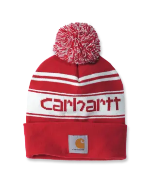 Carhartt Muts Knit Cuffed Logo Beanie Red/Winter White Marl