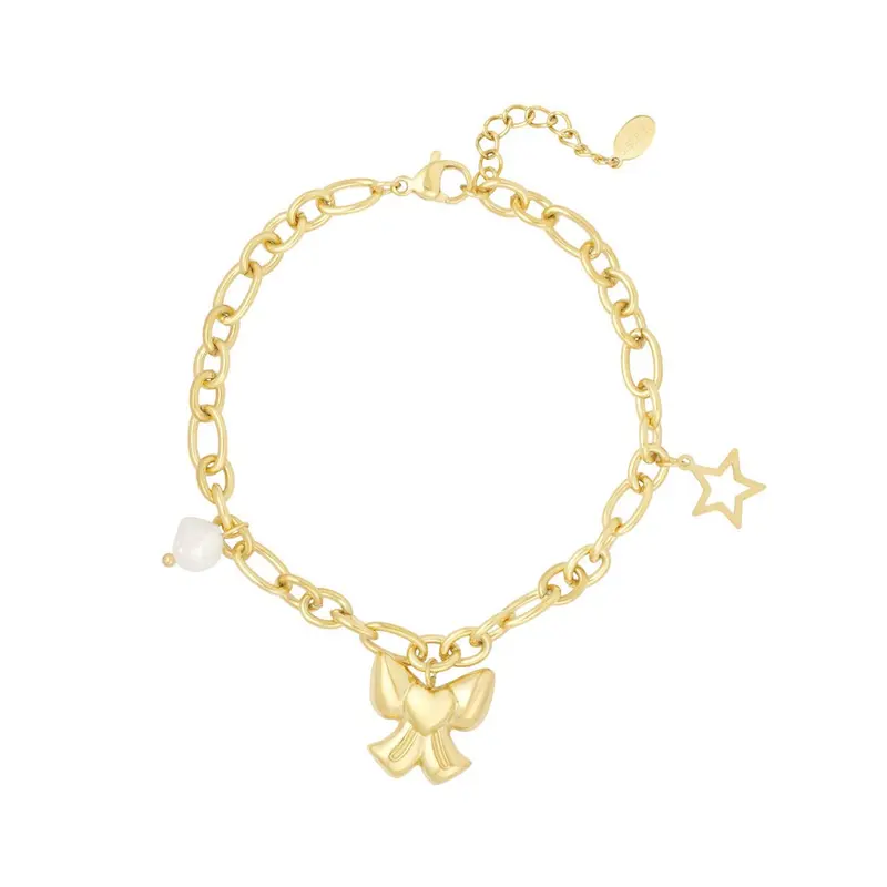 Charms with Bow Armband Goudkleurig
