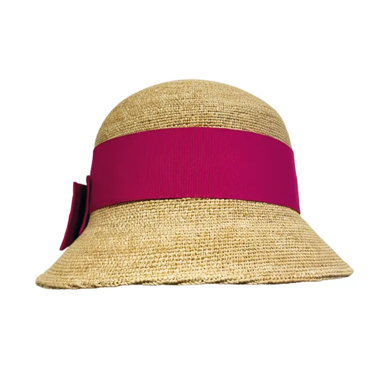 Cloche Hat - Kim - Natural Raffia/ pink