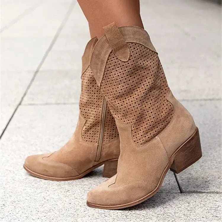Cowboylaarzen met blokhak en perforaties