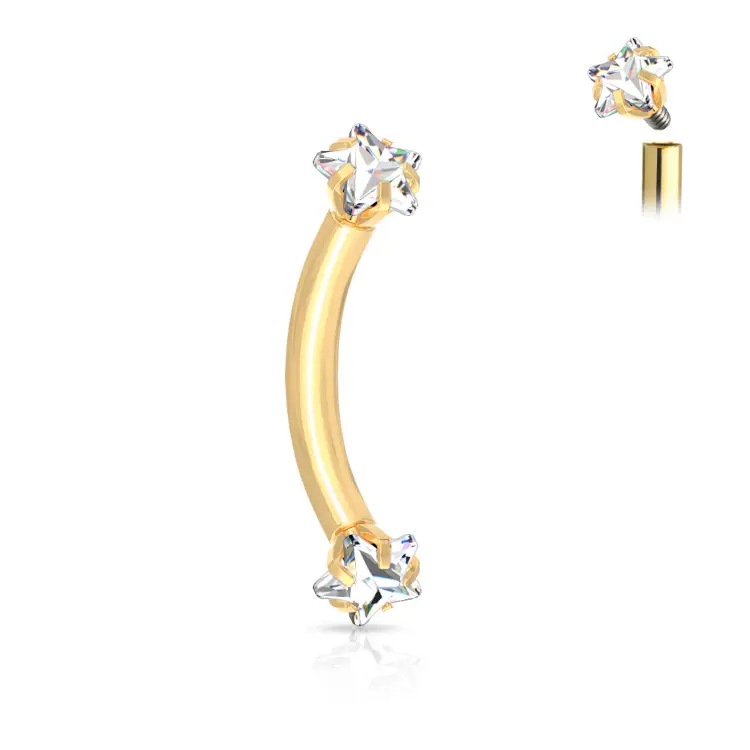Curved Barbell Zirconia Ster Goudkleurig - Chirurgisch Staal