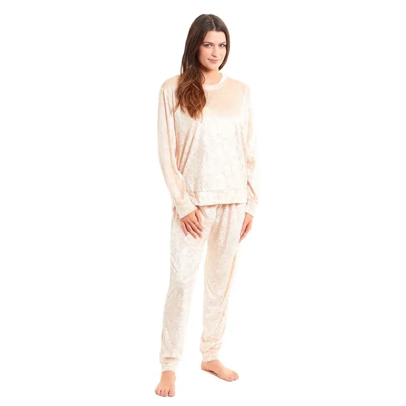 Daisy Dreamer Women's Crushed Velvet Pyjama Set Soft Loungewear Easy Care Easy-Care Sleep Set
