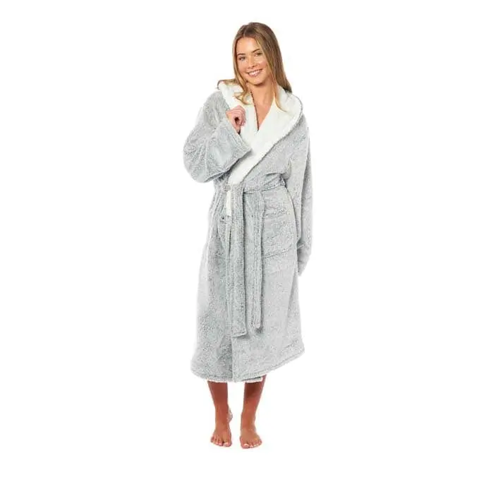 Daisy Dreamer Womens Shimmer Fleece Hooded Bath Robe Soft Plush Gown Cosy Winter