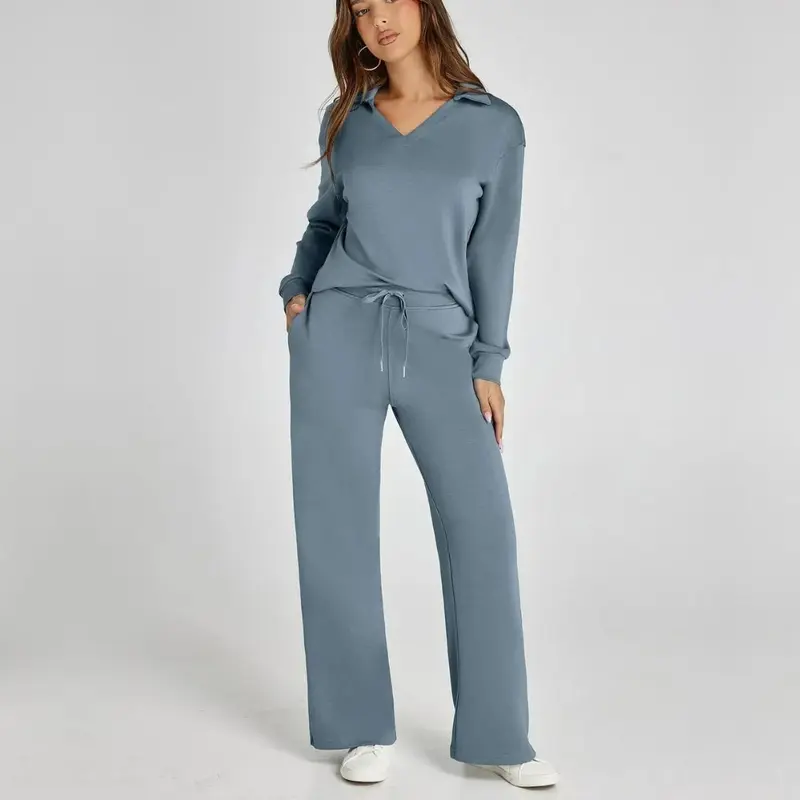 Dames Loungewear Set met V-halssweater en Wijde Comfybroek
