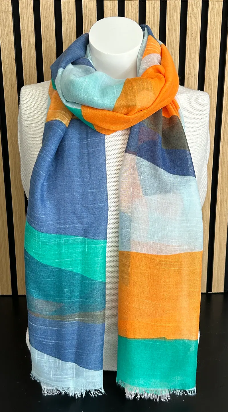 Dames sjaal blauw-oranje