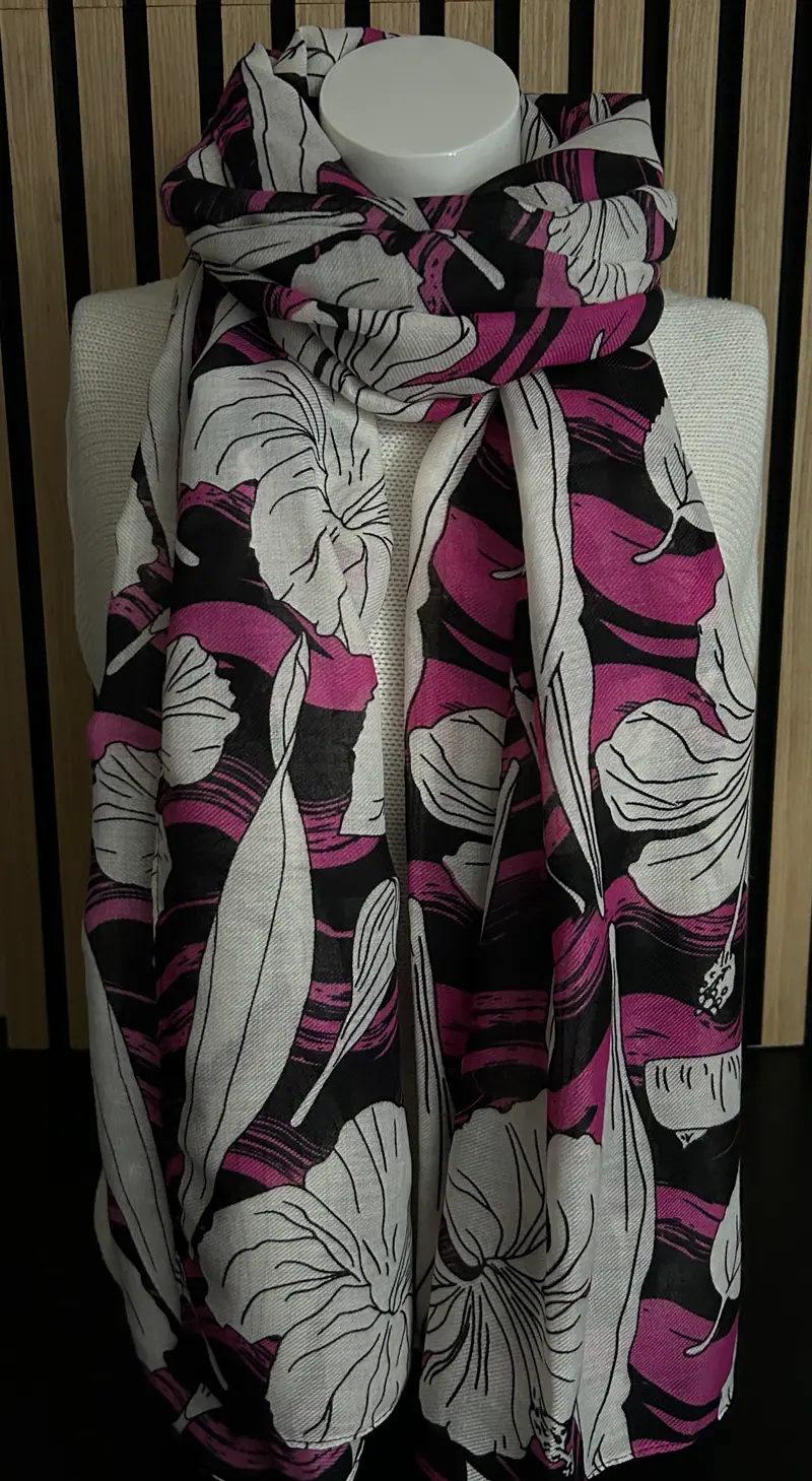 Dames sjaal fuchsia-wit