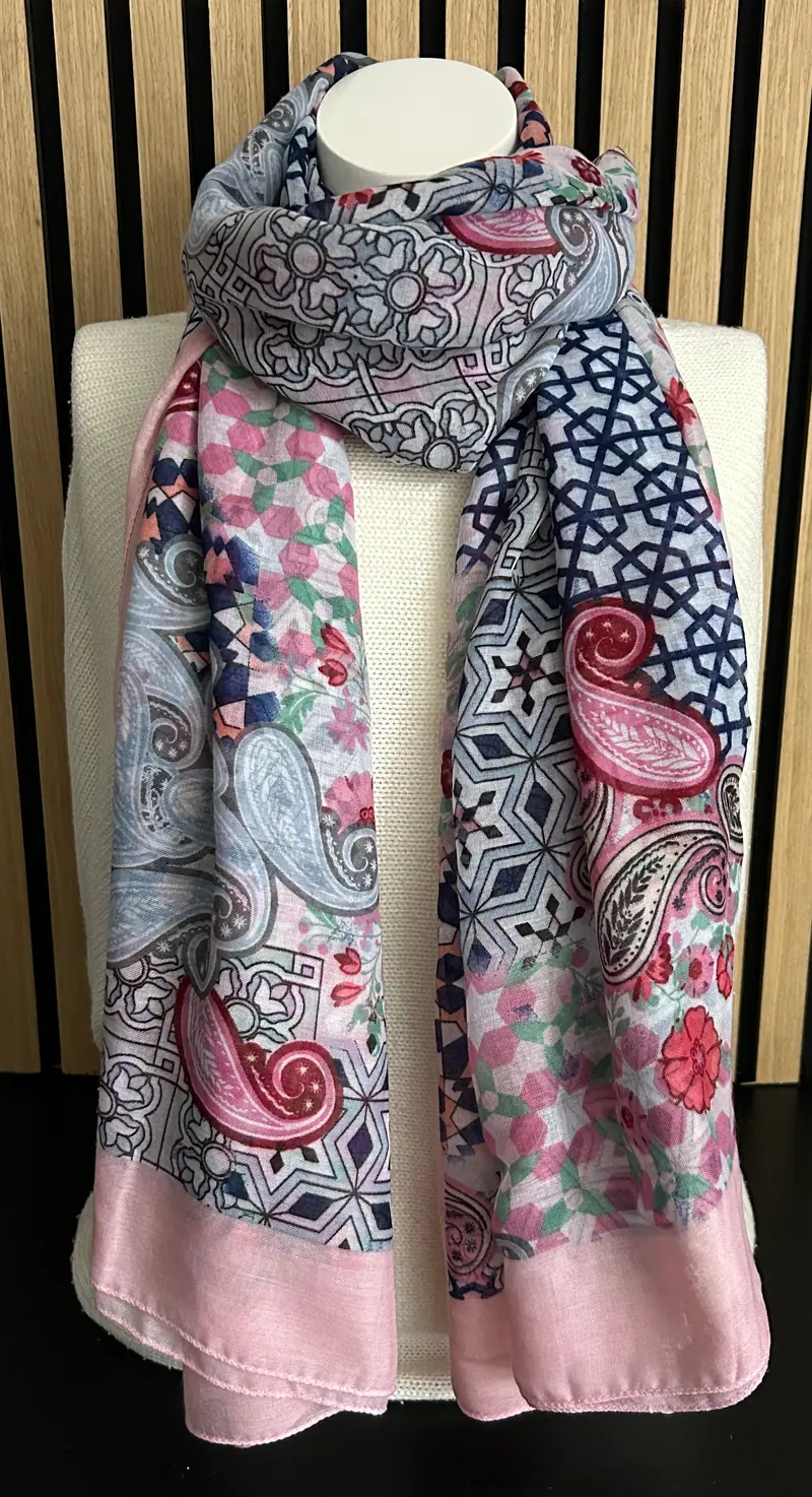 Dames sjaal roze-blauw
