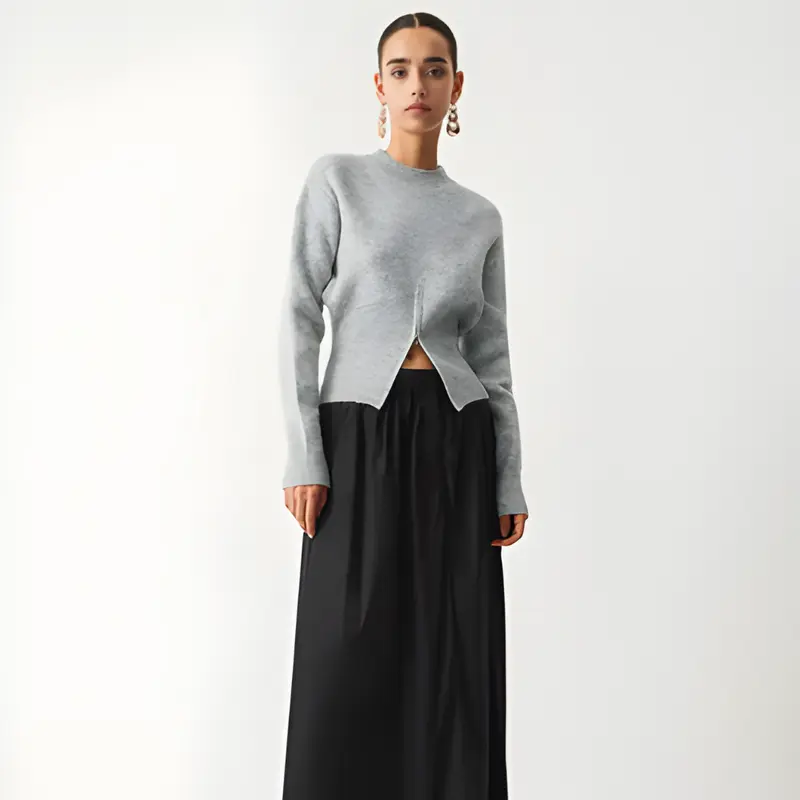 Dames Slim Fit O-hals Trui met Rits